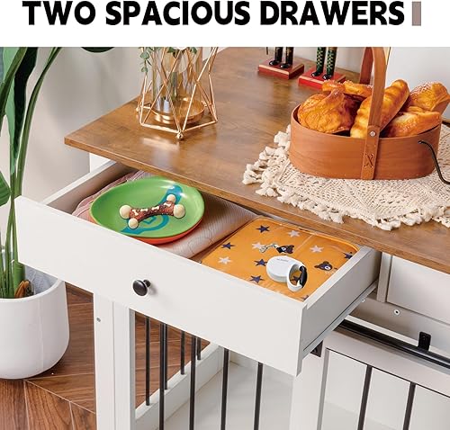 Miniatura 5 de Scurrty Mueble de jaula para perros de 72 pulgadas, muebles de madera para perreras con 3 cajones, soporte de TV para interiores con puertas dobles