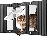 Vista 12 de VEVOR Puerta de gato para ventana, ajustable para adaptarse a un ancho de ventana de 27 a 32 pulgadas, 4 modos de bloqueo seguro, marco de aluminio