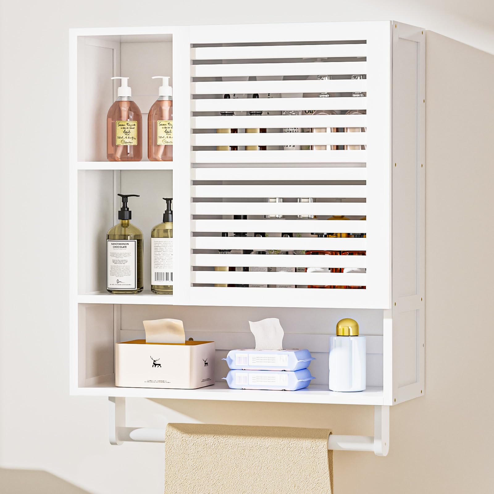 Amazon.com: Cozivolife Bamboo Bathroom Cabinet Wall with Towels