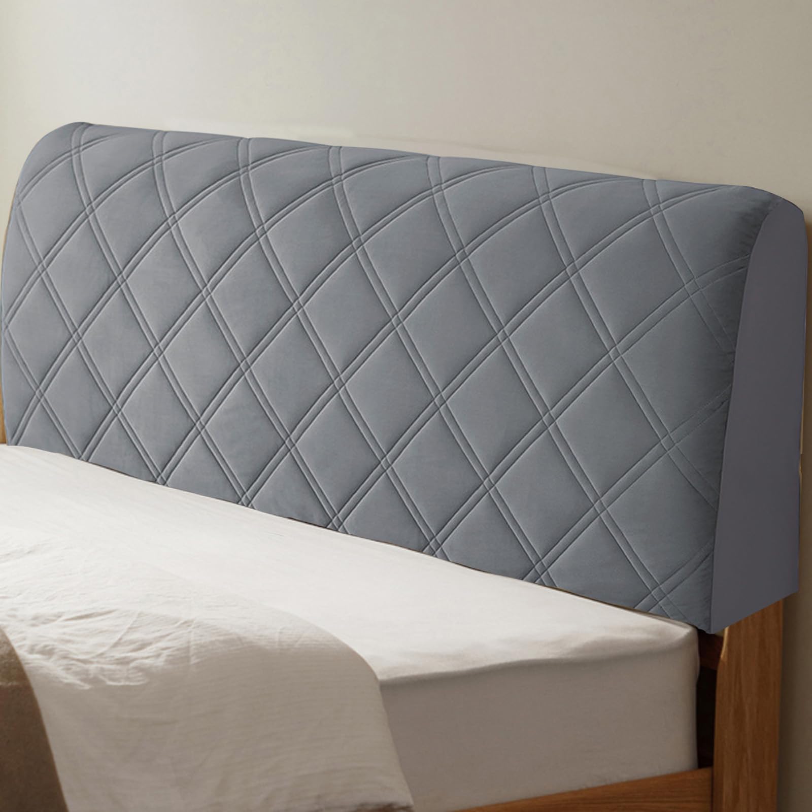 Copritestiera Letto In Velluto Elasticizzato - Antipolvere Lavabile - Beige 180cm - Foto 2