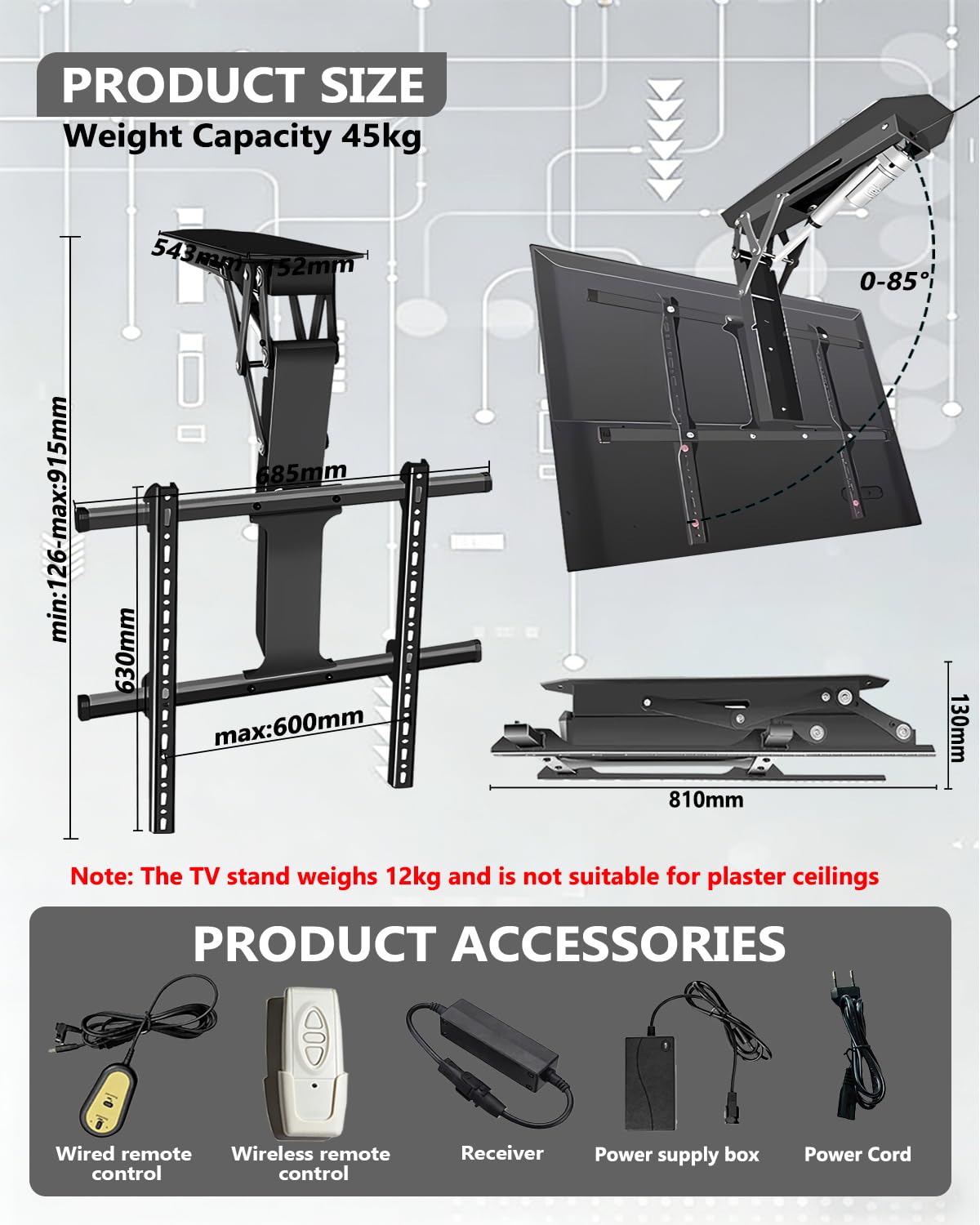 Supporto Motore Soffitto TV 32-70 Pollici Remoto - Dettaglio