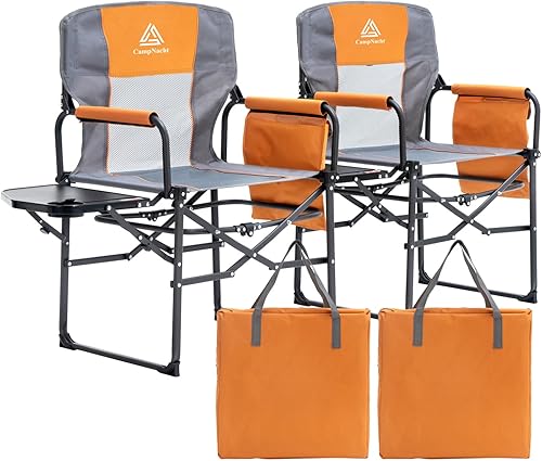 Silla de director plegable ancha con mesa, silla de campamento al aire libre para adultos con soporte para tazas, carga de 330 libras, silla ligera