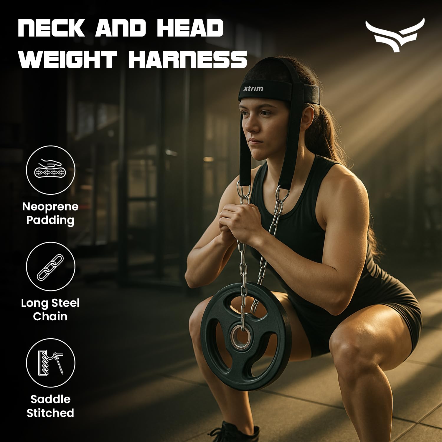 XTRIM Neck & Head Weight Harness with 30” Heavy-Duty Steel Chain, 4 D-Rings 1