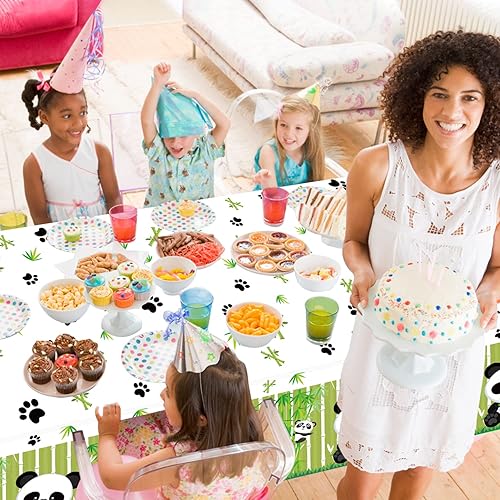 Miniatura 5 de Paquete de 2 manteles con temática de panda, de 51 x 87 pulgadas, diseño de panda lindo y rectangular, desechables, decoraciones temáticas de panda