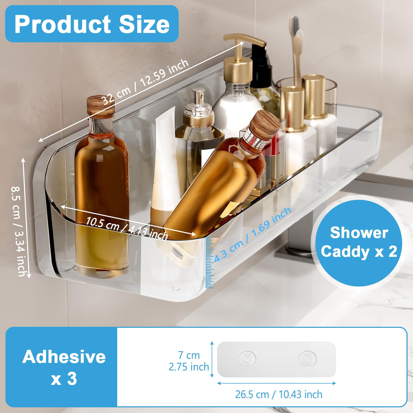 BSSOYAMM Lot De 3 étagères De Douche En Acrylique Avec Porte-savon, Autocollants Transparents, Sans Perçage, étagères Murales Flottantes Pour Salle De Bain