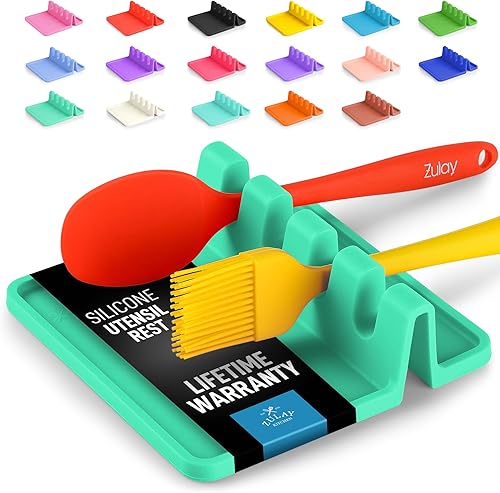 Miniatura 21 de Zulay - Soporte extragrande de silicona con bandeja antigoteo para múltiples utensilios de cocina, reposacucharas resistente al calor y sin BPA