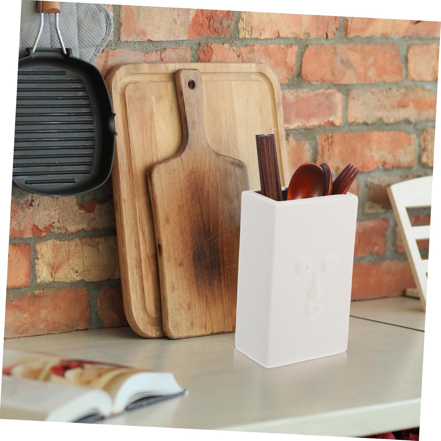 IMIKEYA White Ceramic Cutlery Storage Organizer Minimalist Chopstick Holder for Kitchen Counter Suitable for Home Restaurant and Dining Table Use Holds Utensils Efficiently