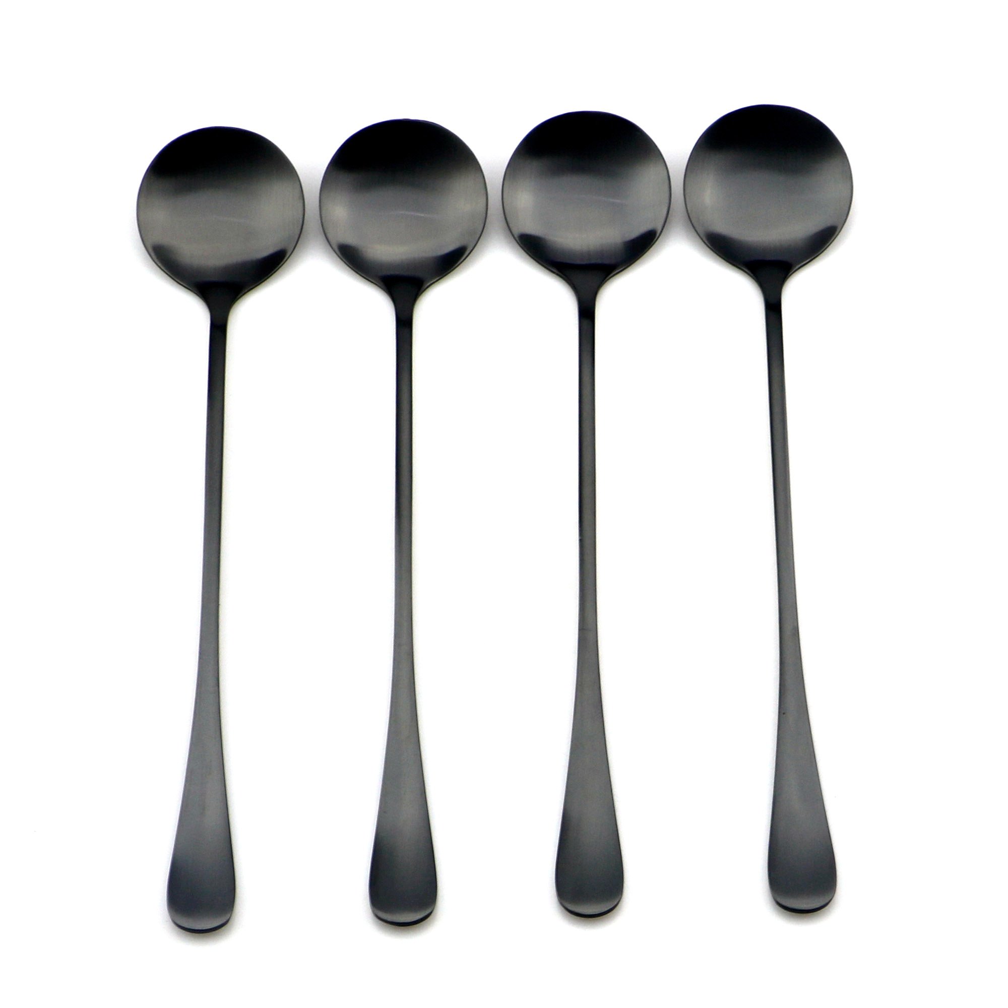 BRIIEC Long Handle Spoon 18/0 Stainless Steel Ice Cream Cocktail Teaspoons Coffee Soup Tea Spoons Color Matte Black Set of 8