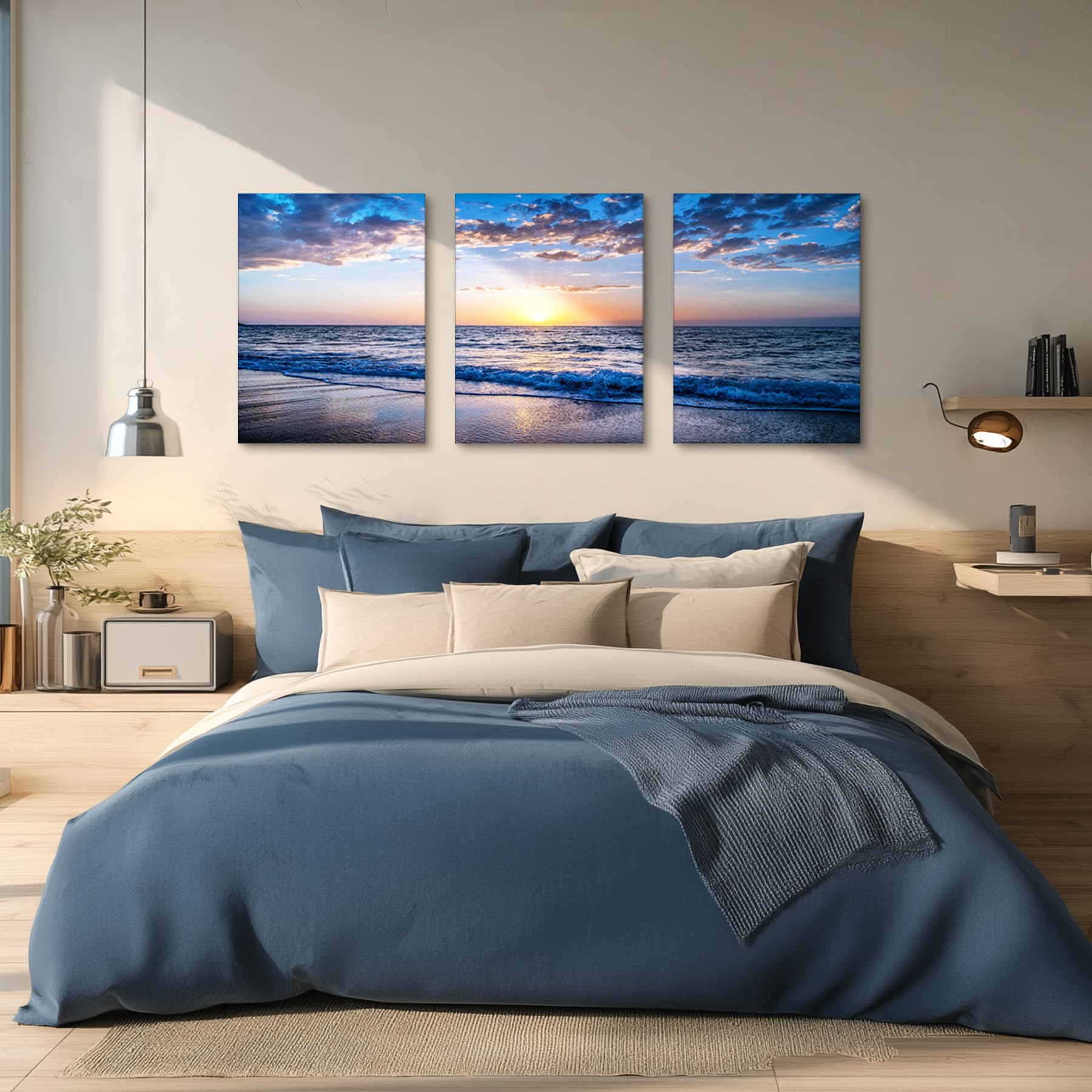 hyidecorart Quadro Moderno Soggiorno, 3 Pezzi Quadri Spiaggia Tramonto Stampe Su Tela, Decorazioni Camera Da Letto Bagno Cucina Ufficio Sala Da Pranzo Bar