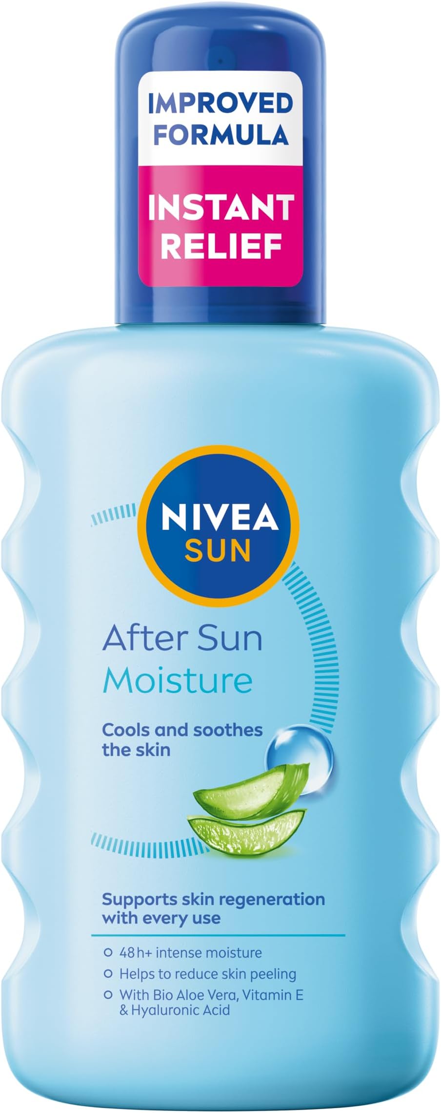 NIVEA SUN After Sun Moisture Spray (200 ml), 48H Moisturising Spray with Organic Hyaluron and Aloe Vera to Soothe, Soften and Relieve Signs of Sun-Stressed Skin