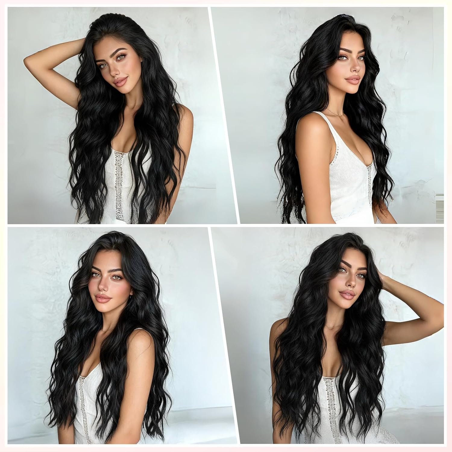 24 Inch Clip in Hair Extensions Black 4PCS Long Wavy Synthetic Hair Pieces for Women Thick Clip on Hair Extensions Natural Curly Wavy Hair Extension Clip Ins for Thin Hair(Black)