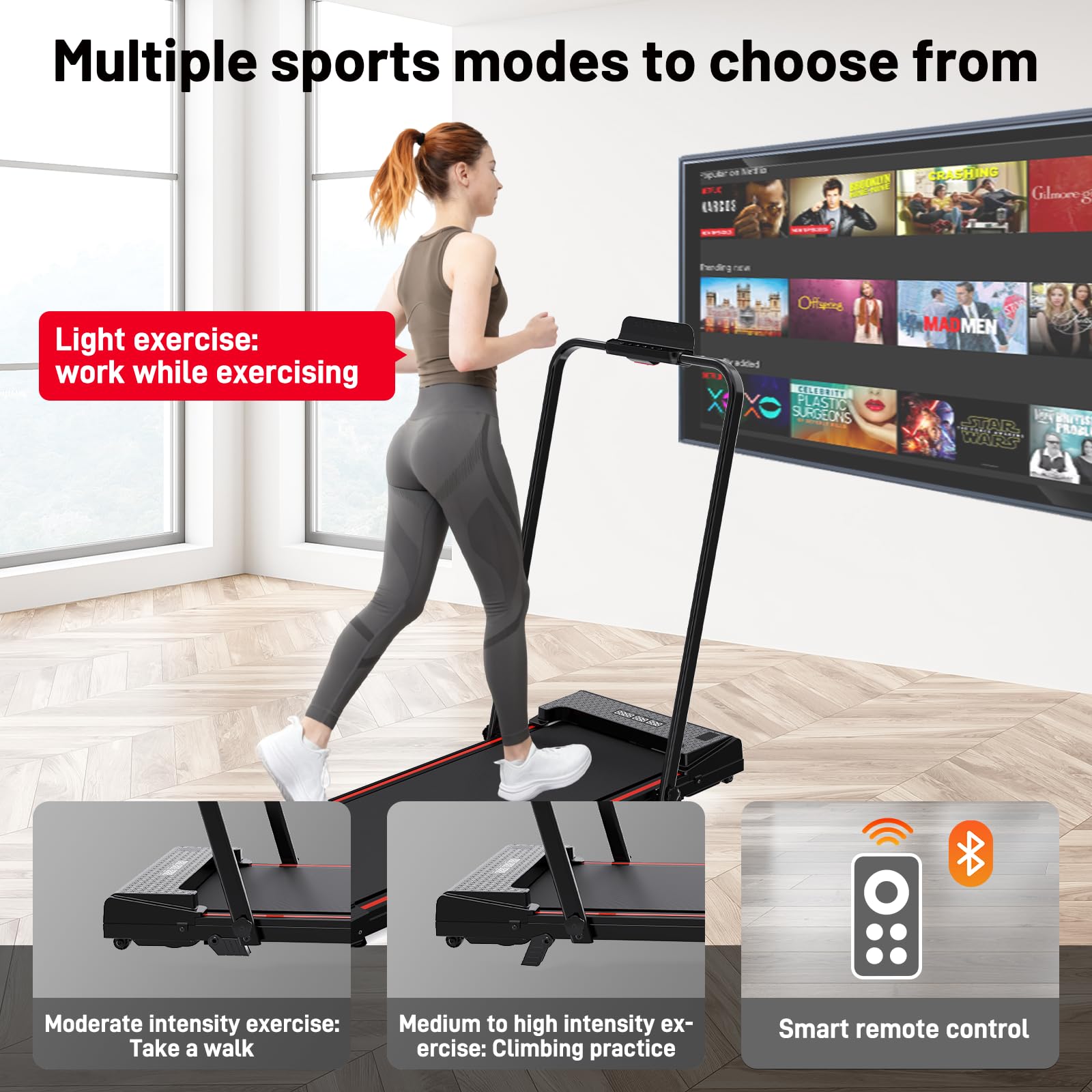 CITYSPORTS Tapis roulant elettrico per la casa con inclinazione, Tapis roulant pieghevole fino a 12km/h, con schermo LED e pannello pulsante rapido, senza installazione (Black Red)