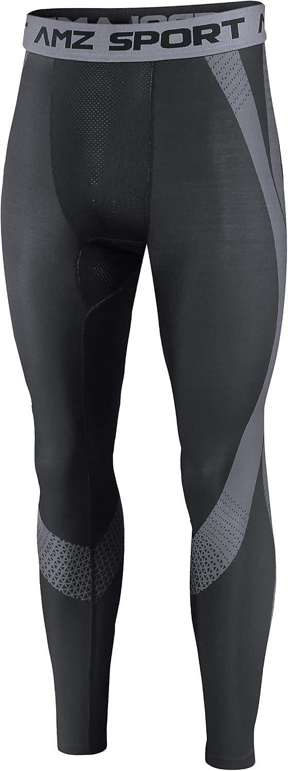 AMZSPORT Pantaloni Sportivi a Compressione da Uomo Leggings da Palestra Calzamaglia ad Asciugatura Rapida