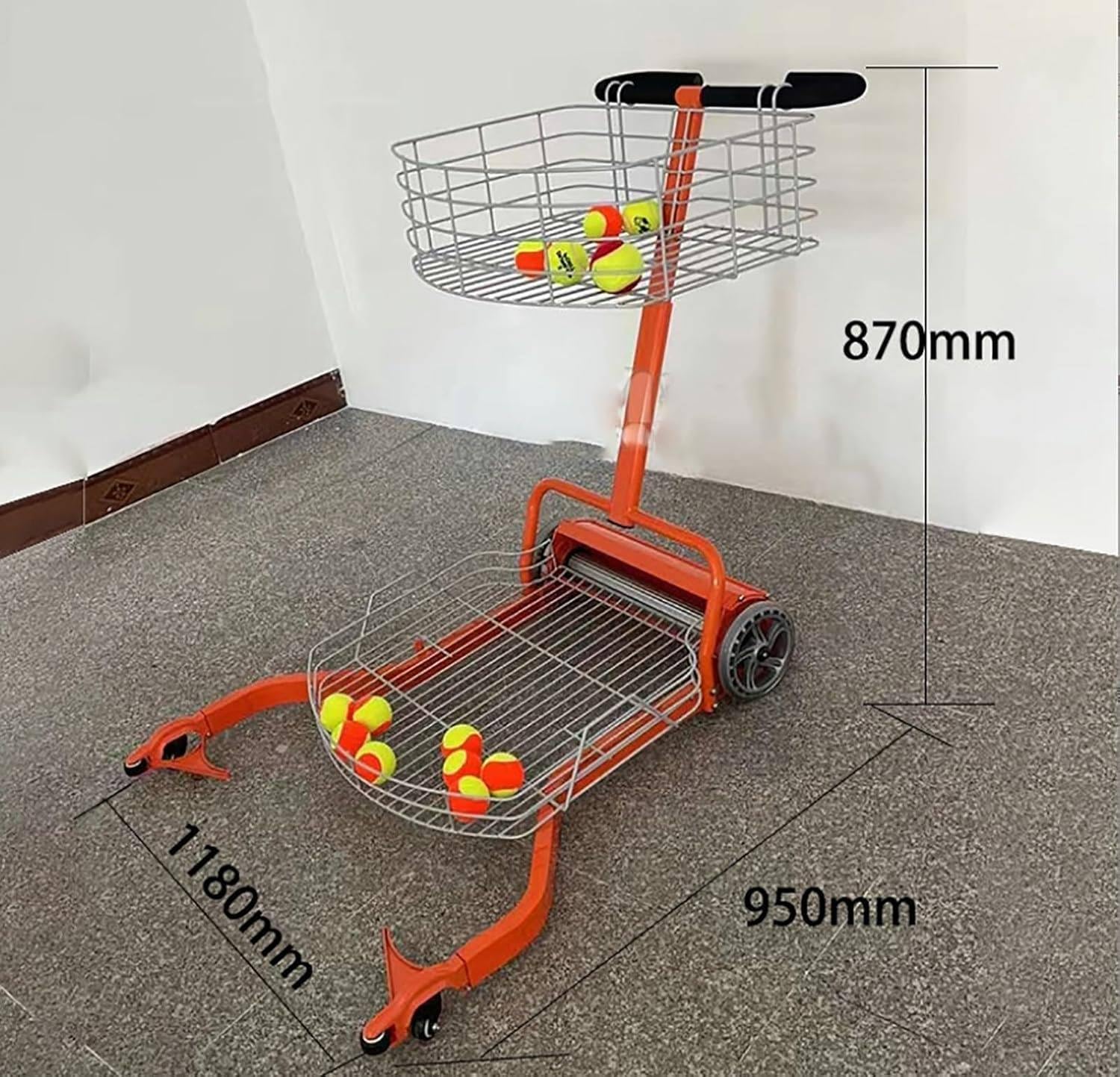 Tennis Ball Collectors,Hand Push Automatic Tennis Retriever Ball Basket Equipment,Tennis Ball Automatic Picking Machine,Holds Up to 290 Tennis Balls,for Various Tennis Courts Orange