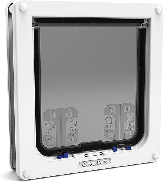 Closer Pets 4-Way Locking Pet Flap for Large Cats and Small Dogs, Easy Installation, Extremely Durable, Tamper Proof, Silent, Convenient, Weatherproof Pet Door (Formerly Cat Mate) (White)