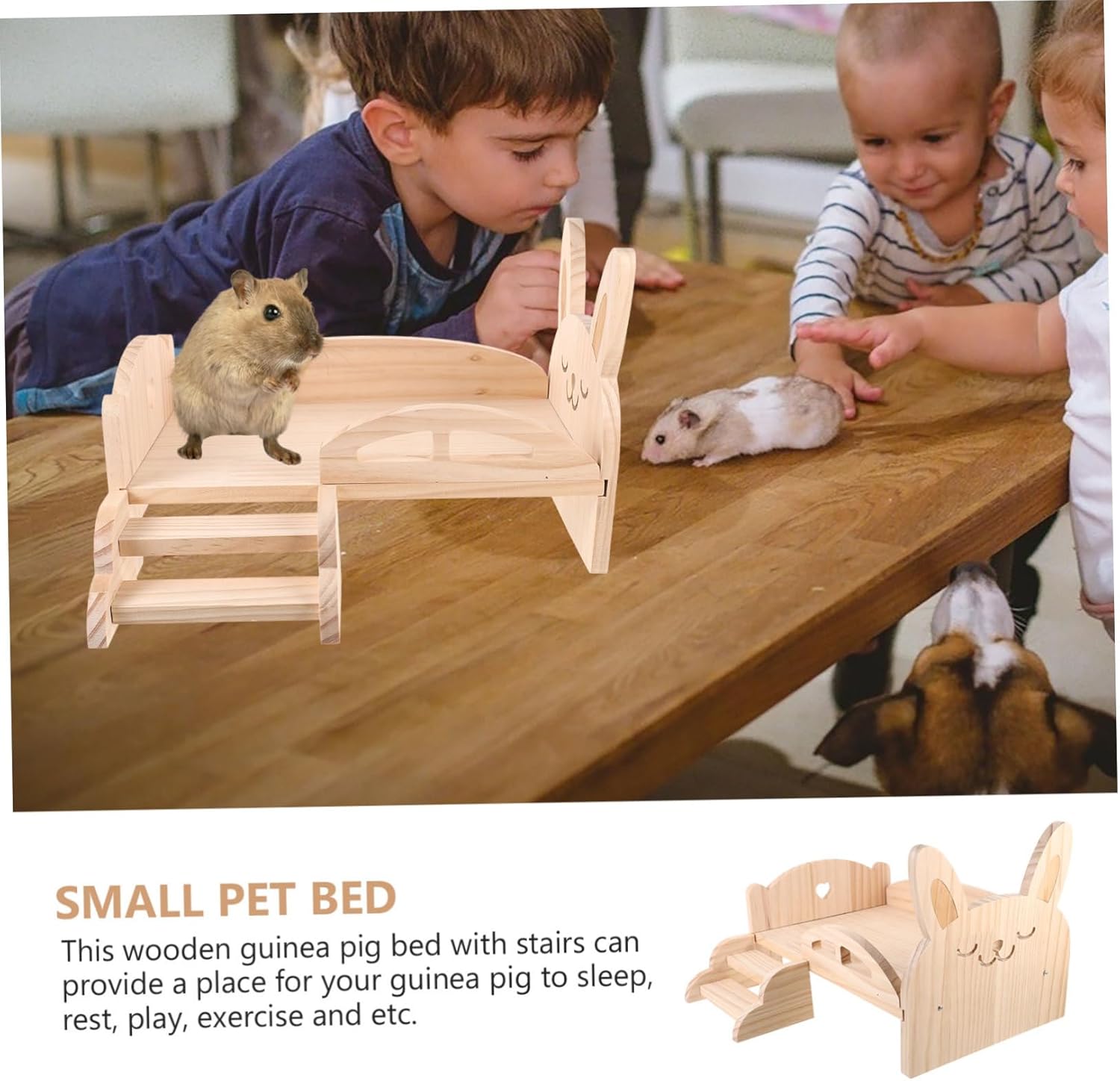 Kisangel Wooden Hamster Bed with Climbing Ladder Durable Guinea Pig Platform for Small Pets Chinchilla Accessory Easy Assembly for Play and Rest Supports Active