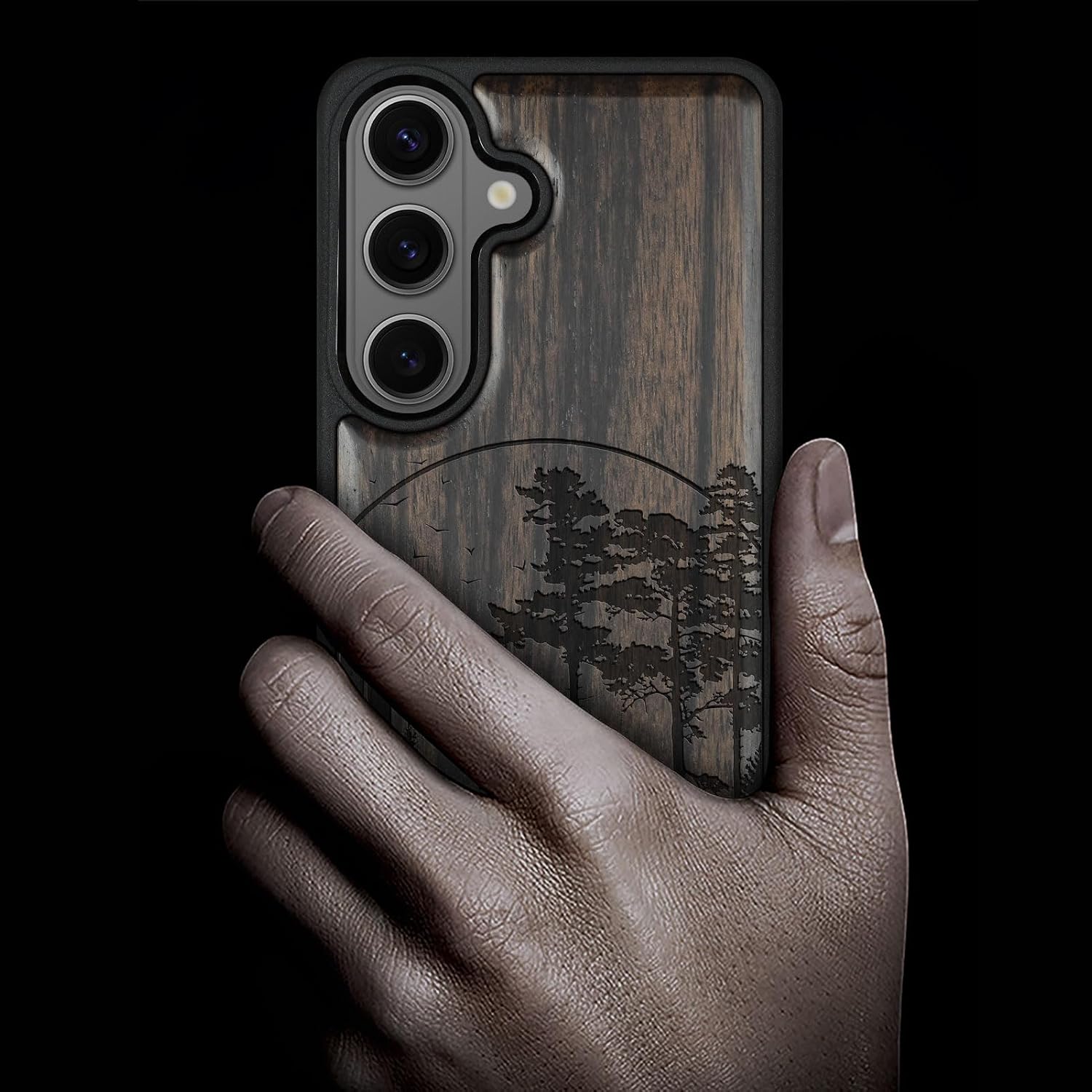 Carveit Magnetic Wooden Case for Samsung Galaxy S26 Case 2026, TPU Shockproof Cover & Wood Artisan Engraved, Compatible with MagSafe Wireless Chargers (A Journey Through The Forest) Blackwood