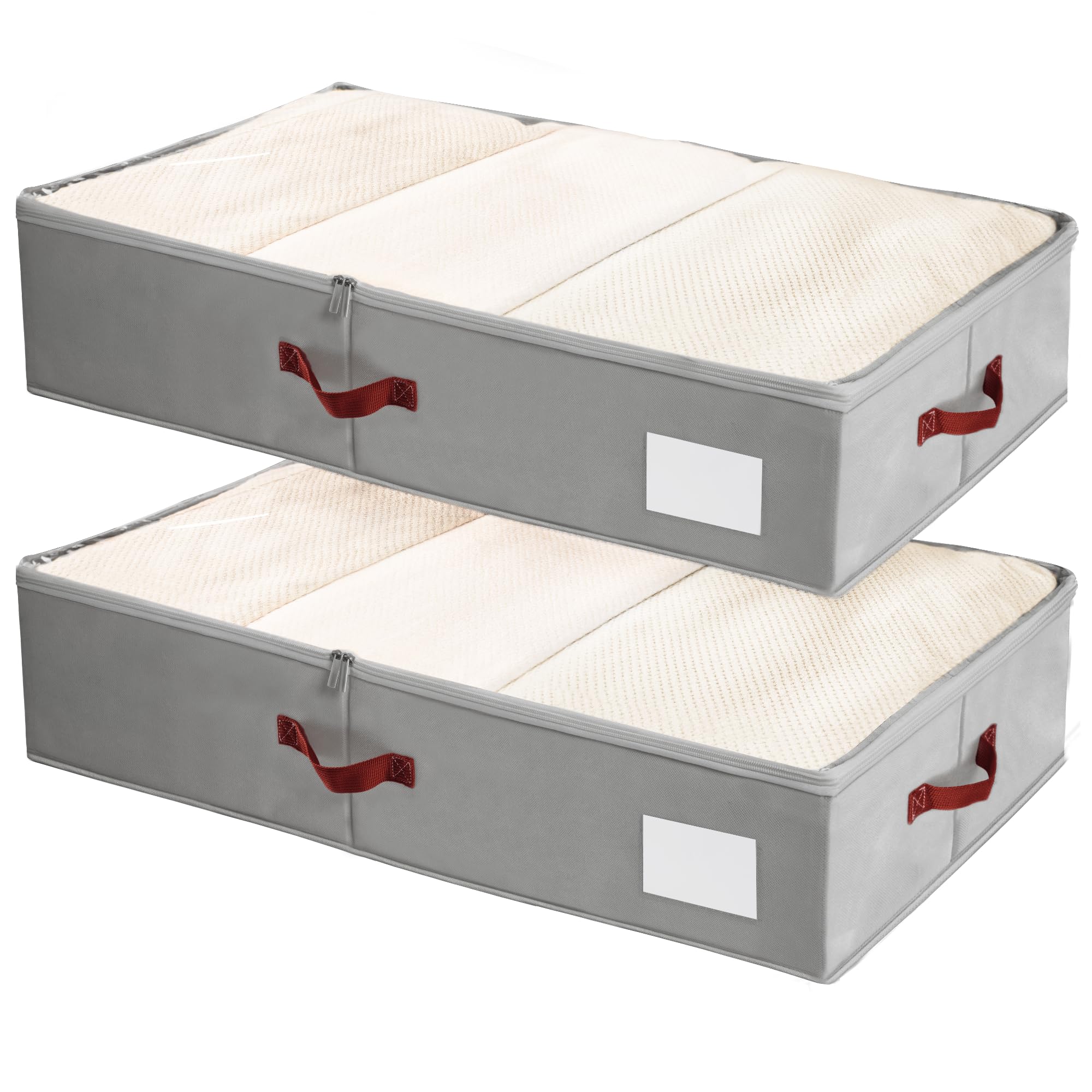 Photo 1 of Criusia Under Bed Storage Bins with Clear PVC Lids – 2 Pack Large Underbed Organizers with Heavy-Duty Handles, Reinforced with 800G PP Panels & 80G Non-Woven Fabric – Waterproof & Foldable, Gery