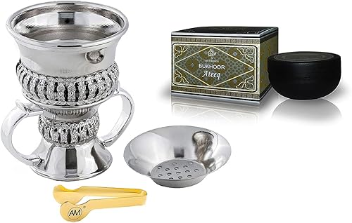 AM Regal Metal Bakhoor - Quemador de incienso y paquete de incienso Ateeq Bukhoor (3.53 onzas)