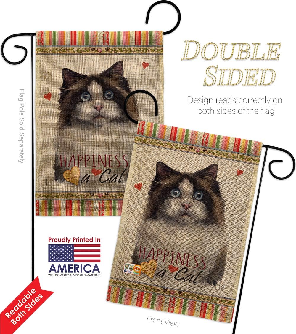 Mitted Ragdoll Happiness Burlap Burlap Garden Flag Animals Cat Kitten Meow Spoiled Paw Fur Pet Nature Farm Animal Creature Small Decorative Gift Yard House Banner Double-Sided Made In USA 13 X 18.5