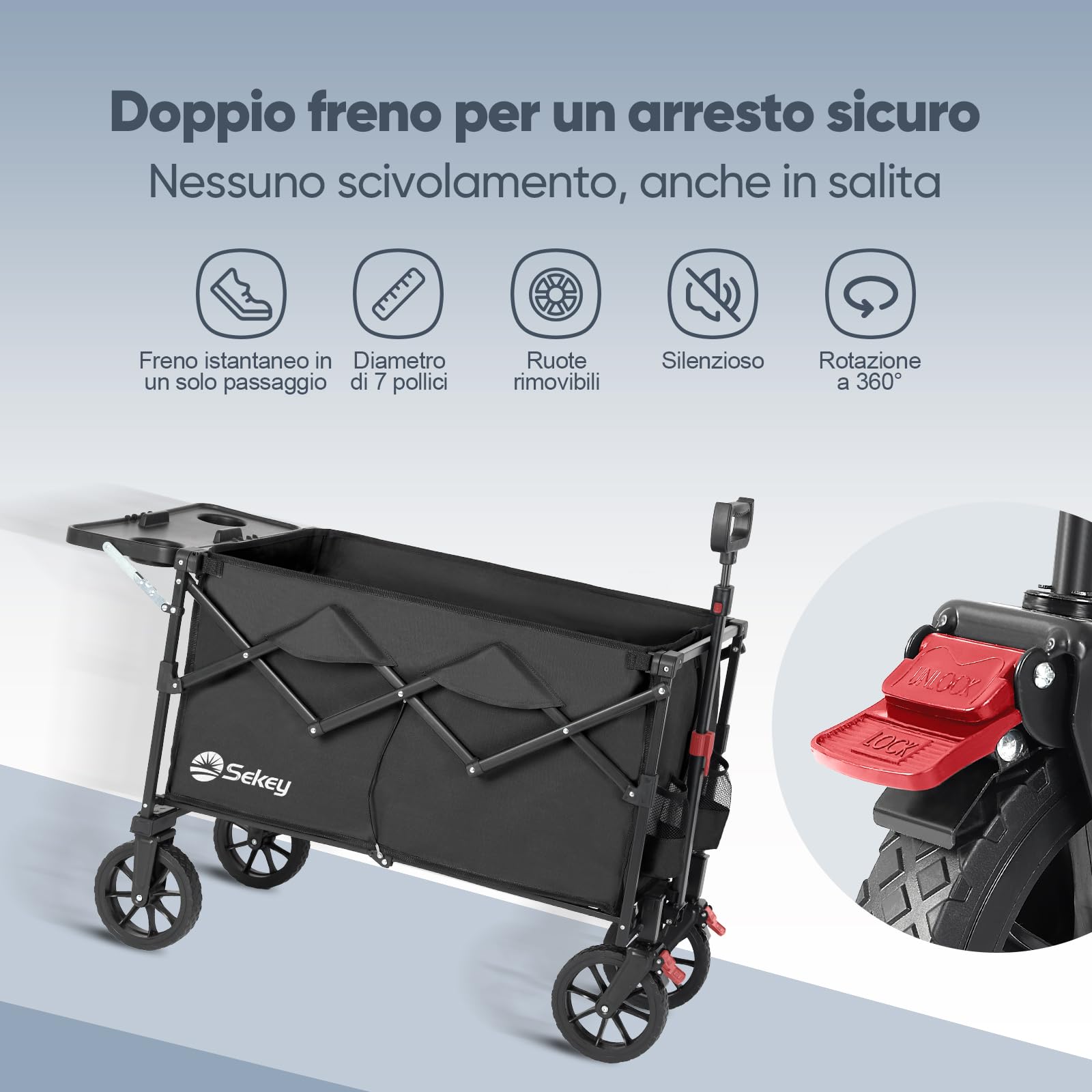 Sekey XXL Mobi 3012 - Carretto pieghevole con piano di appoggio apribile, 150 l, 150 kg, colore: Nero
