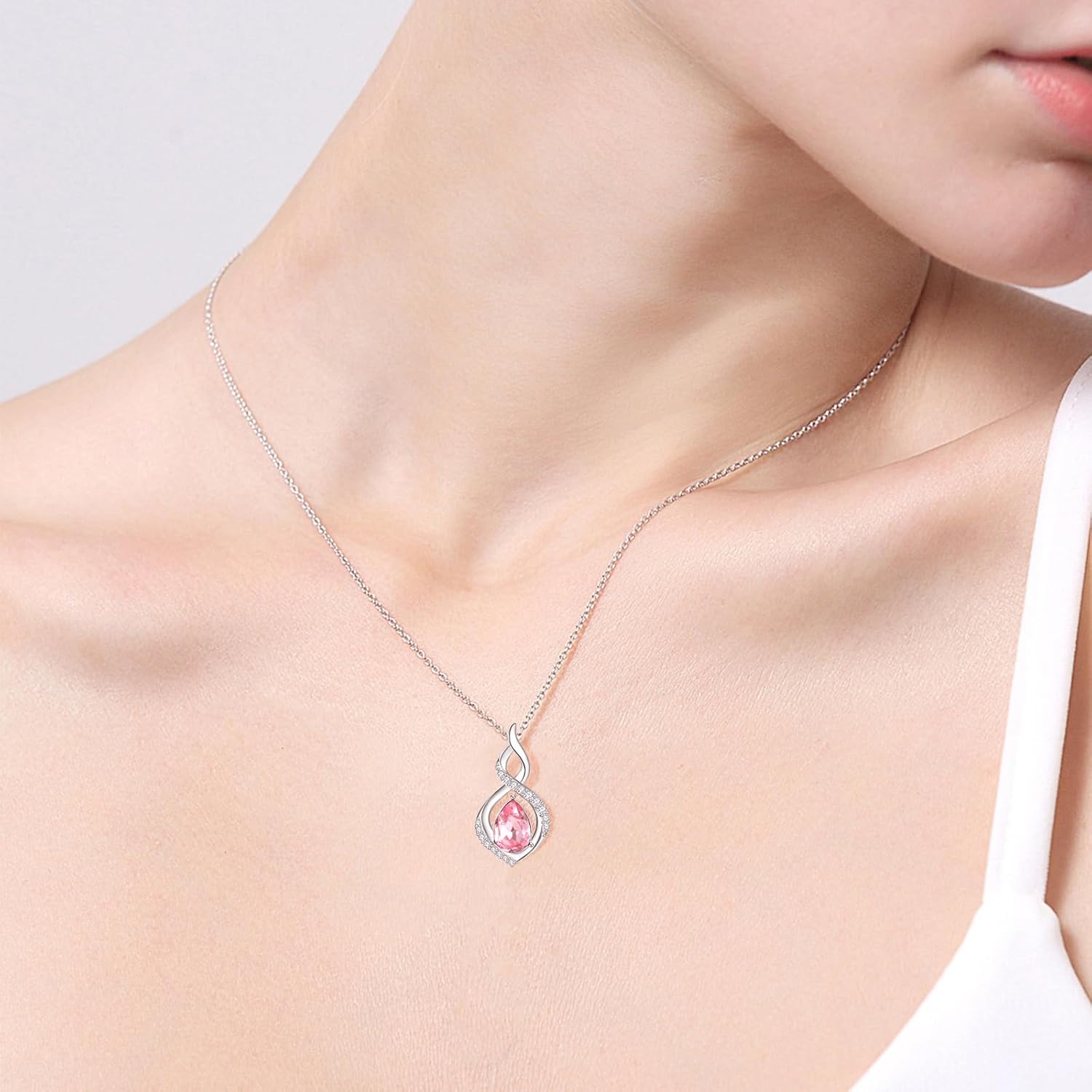 AENEAS Infinity Birthstone Necklace for Women Sterling Silver Infinity Teardrop Pendant Forever Love Jewelry Gift for Birthday Anniversary Christmas - Image 4