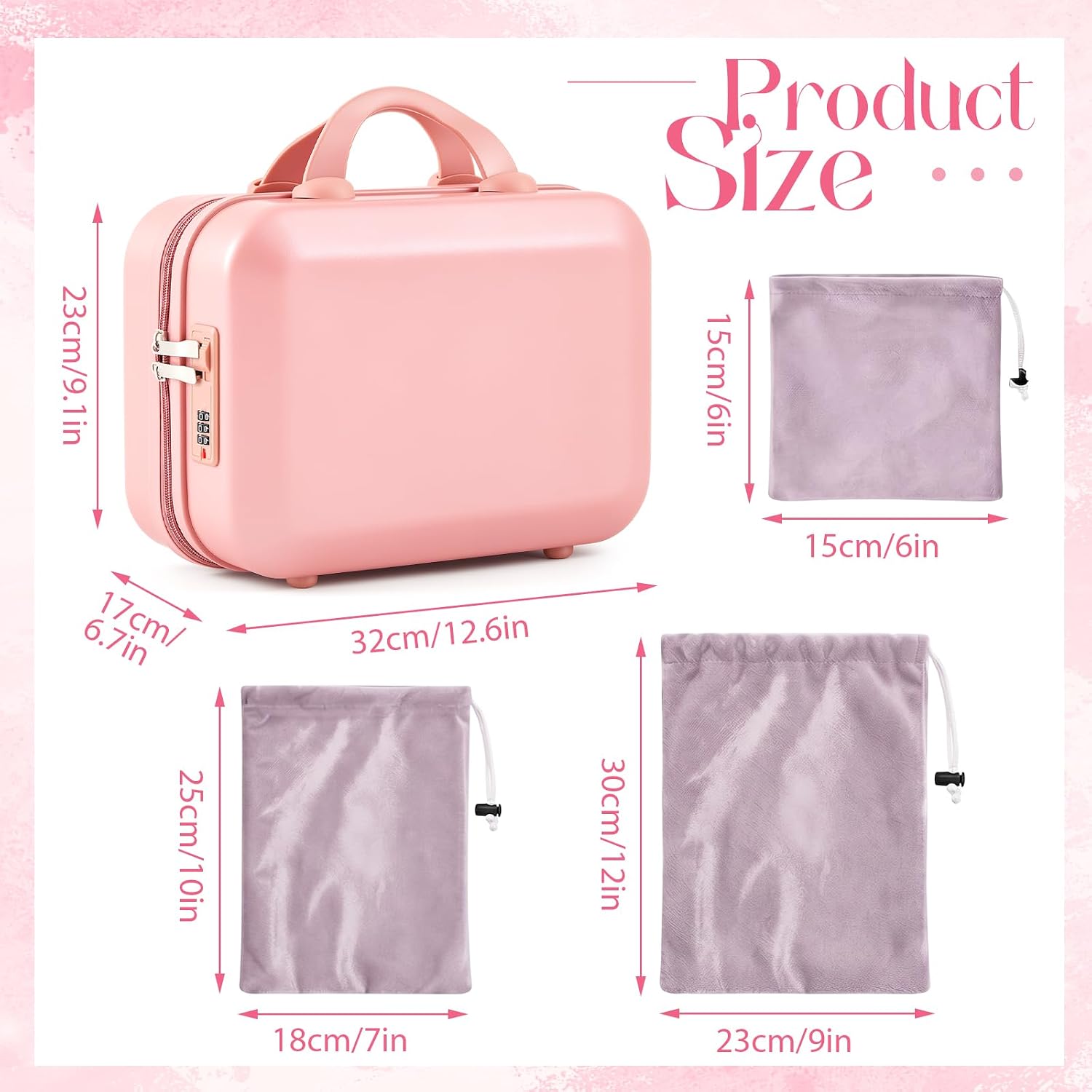 Dansydaisy Adult Toy Storage Box Case and 9 Pcs Toy Storage Bags,Gold Pink