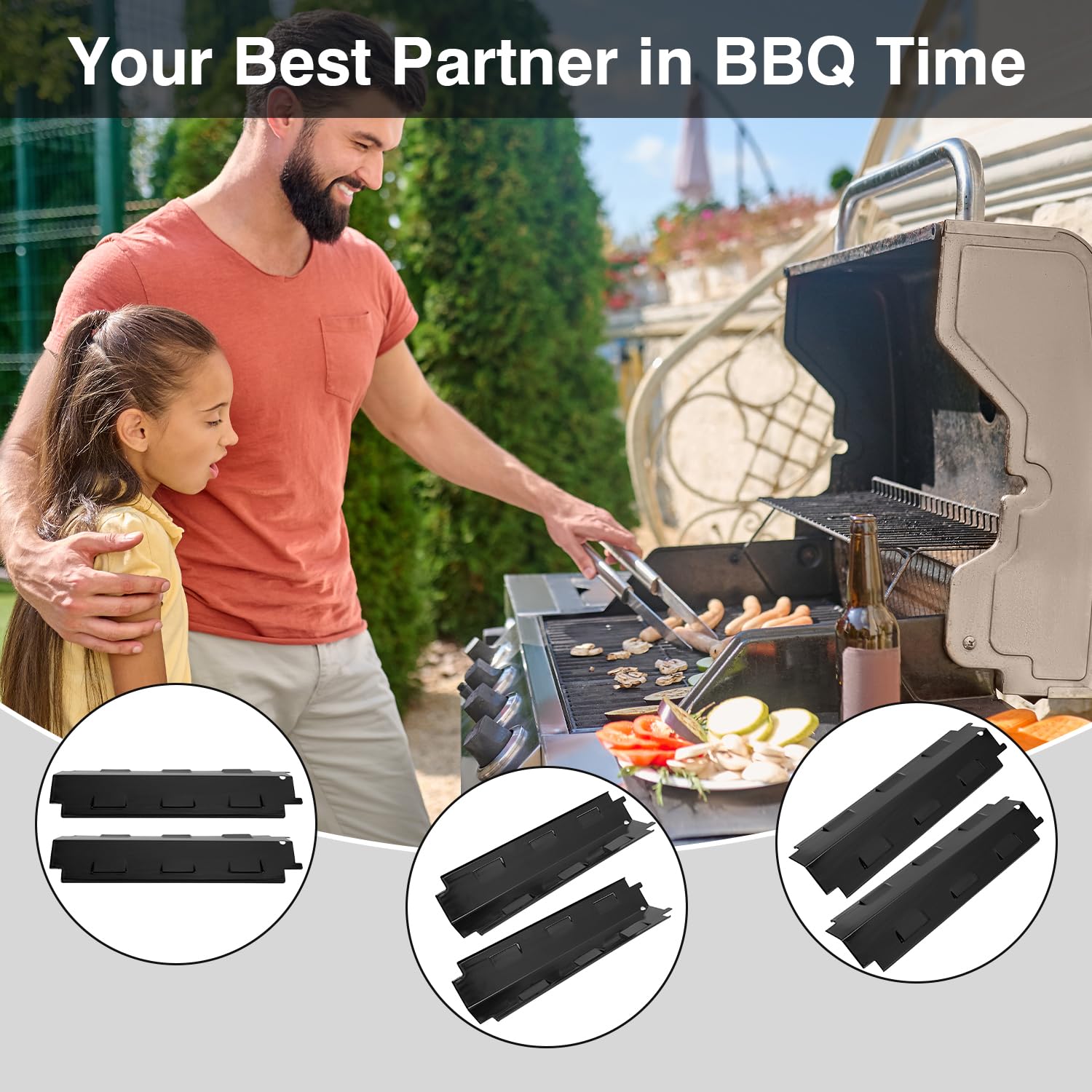 Tissting 2 Piezas de Placa de Calor para Parrilla 37.1 x 10.8 cm - Escudo Térmico de Acero Inoxidable para Quemadores, Repuesto para Barbacoas Charbroil