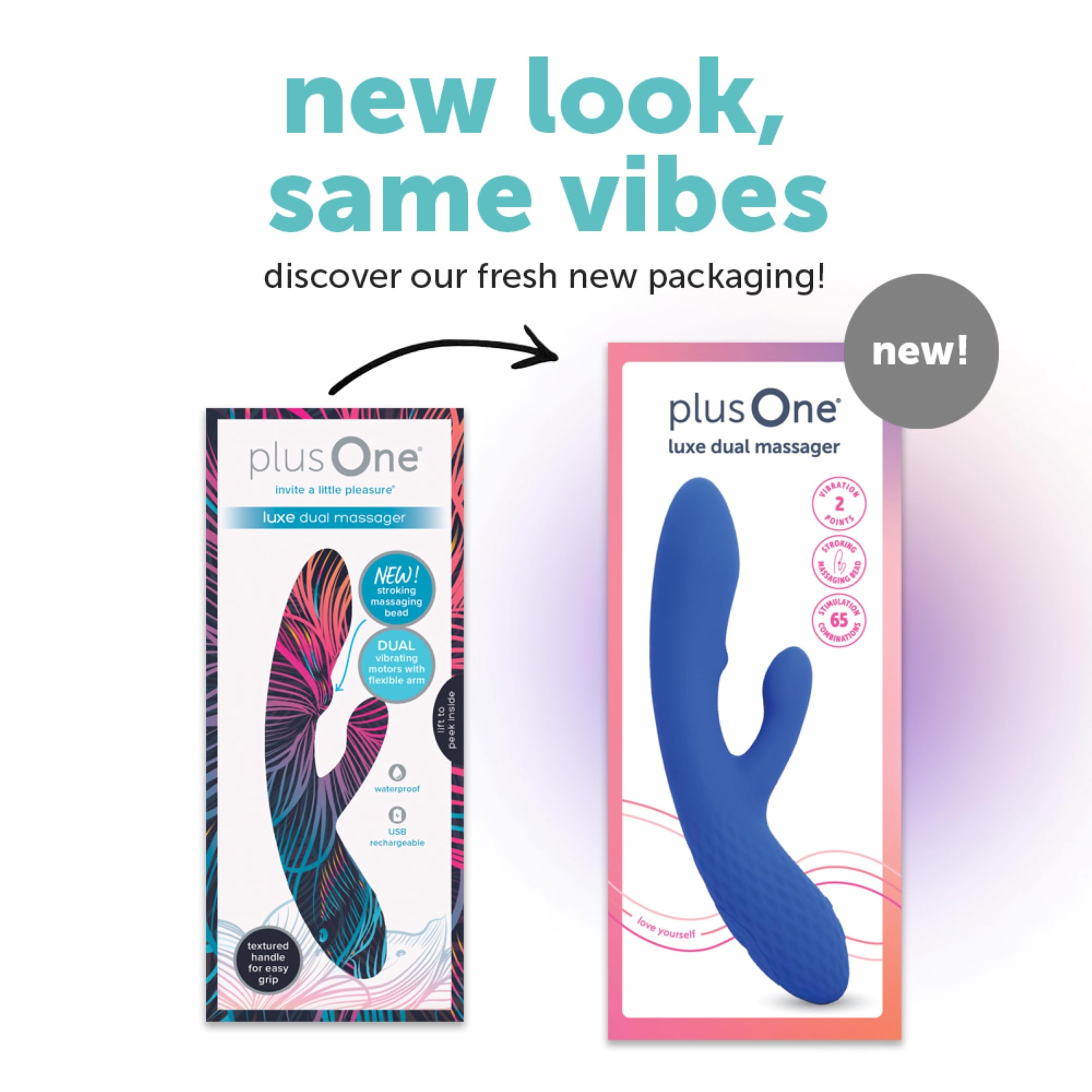 plusOne Luxe Rabbit Vibrator, 10 Modes, 5 Stroking, Blue | Dual Motor Stimulation, Body-Safe Silicone, 100% Waterproof, USB Rechargeable Vibration Massager