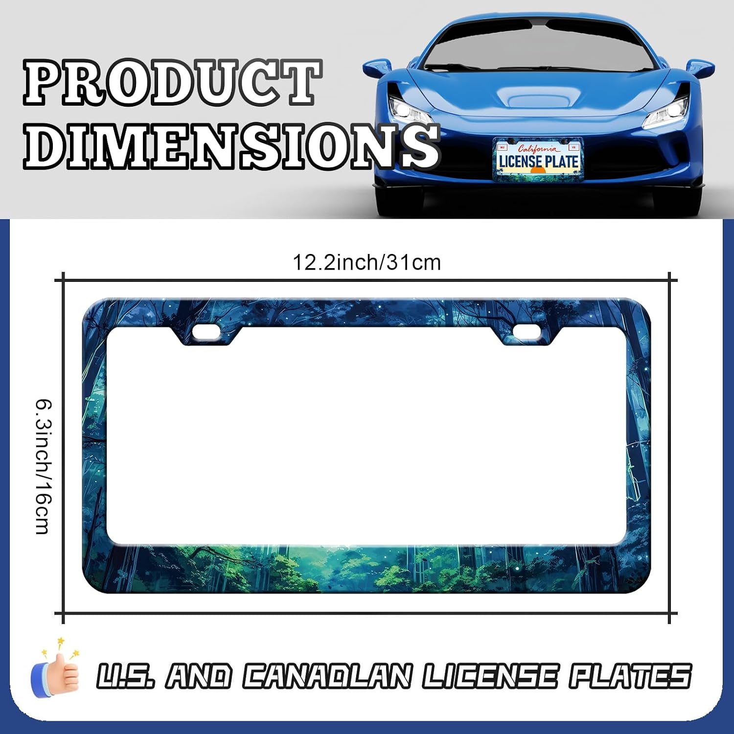 Anime Forest Tree License Plate Frames - 2 Pack Blue Starry Sky License Plate Holder Cover,Aluminum Metal Rust-Proof Waterproof Car Decorative Tag Frames for Standard US Canada 12x6 Inch image 2
