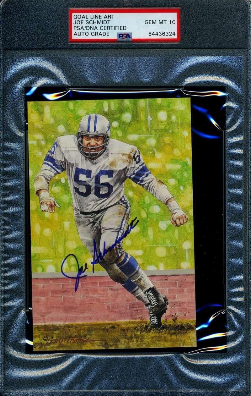 Joe Schmidt Gem Mint 10 PSA DNA Slabbed Signed Goal Line Art Card Autograph - Football Slabbed Autographed Cards