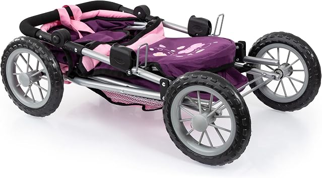 Bayer Trendy Doll Pram, Pink & Purple Stroller with Adjustable Handle