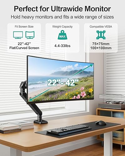 Miniatura 2 de MOUNT PRO Brazo de monitor único ultraancho para pantallas de 22 a 42 pulgadas, soporte de escritorio para monitor con capacidad para 4.4-33 libras,
