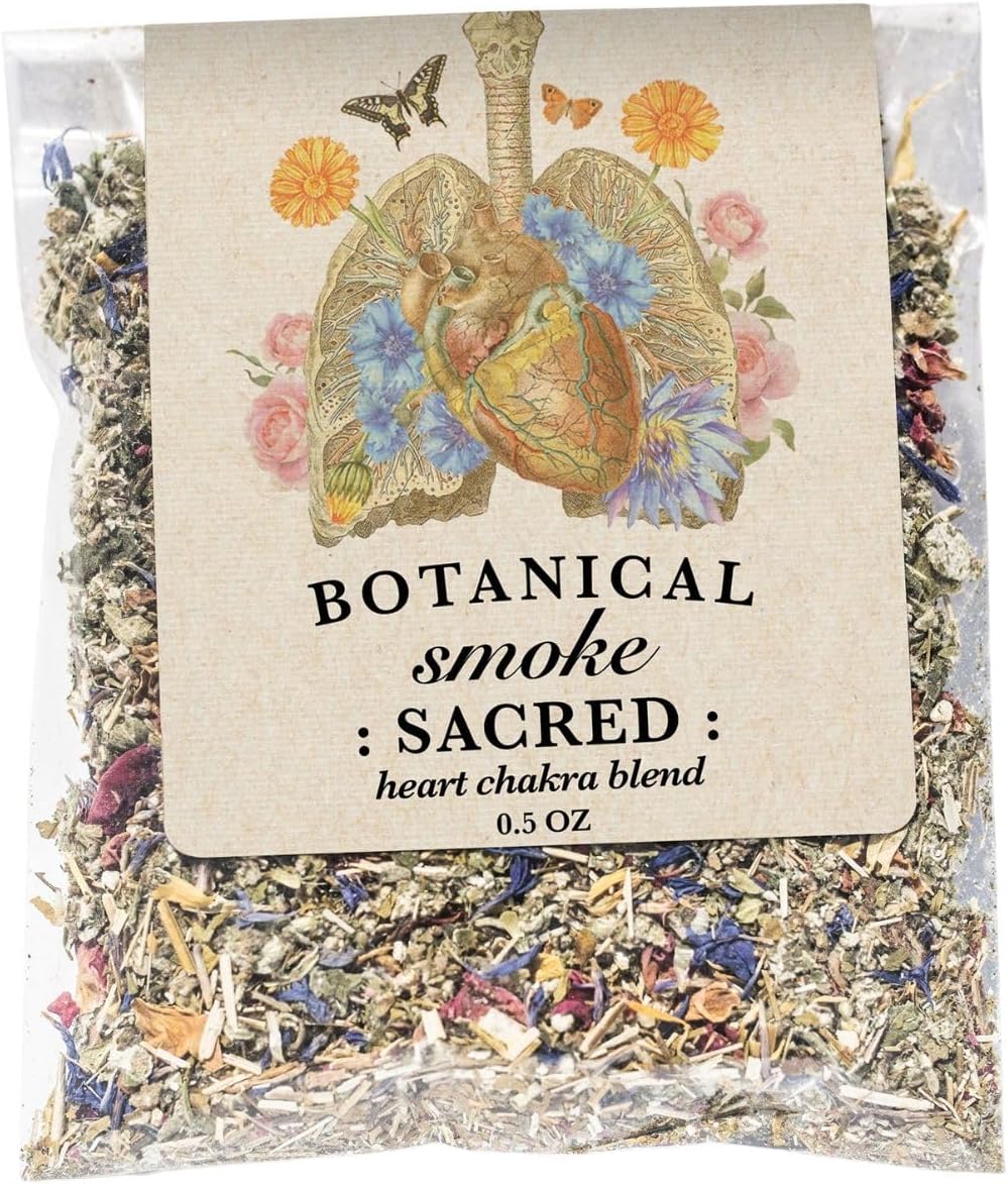 Anima Mundi Apothecary Smokable Herbs - Sacred Smoke - Heart Chakra Herbal Smoking Blend - with Relaxing Botanicals Like Mugwort, Skullcap, Blue Cornflower, Calendula & Rose Petals (0.5oz)
