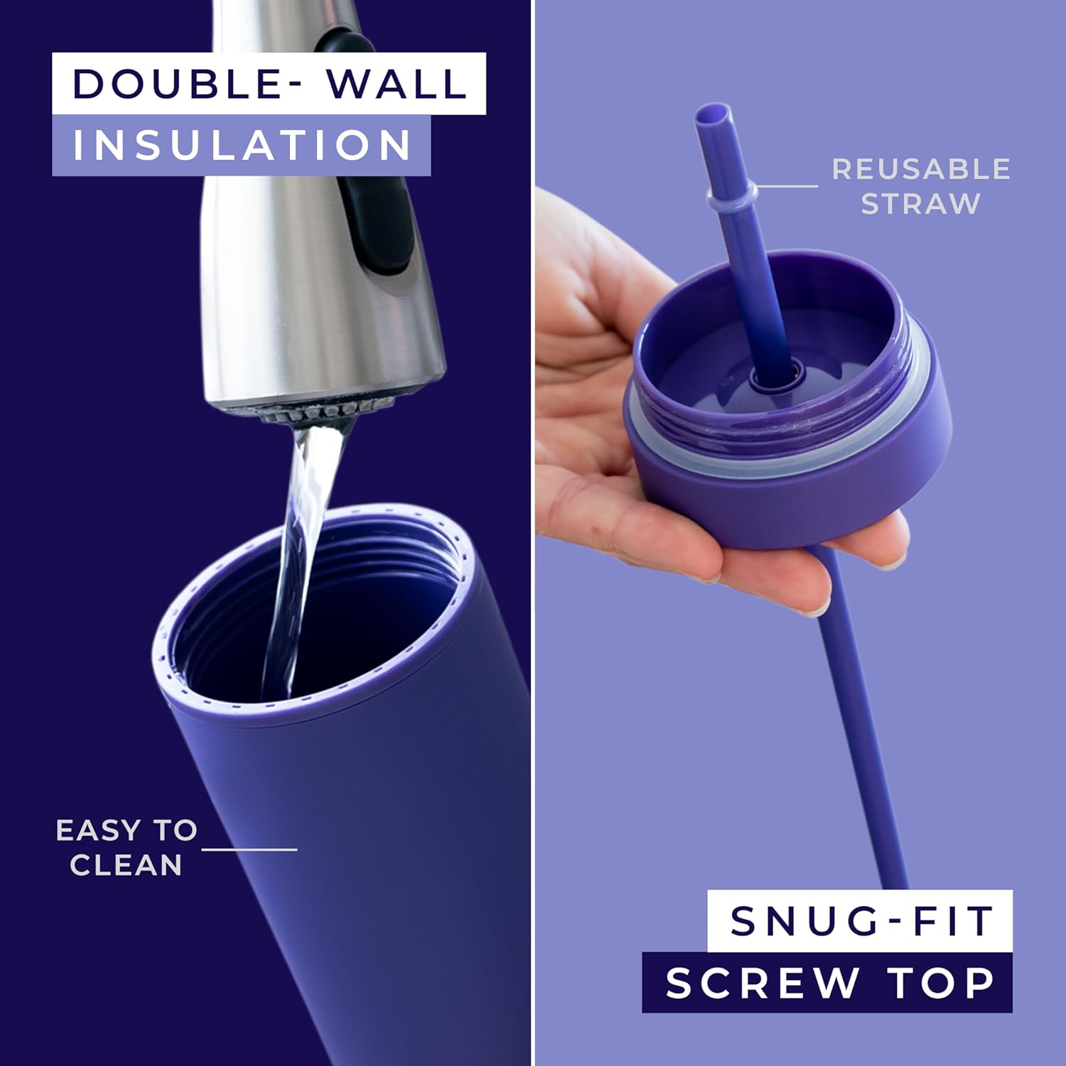 STRATA CUPS Purple Skinny Tumblers with Lids and Straws (12 pack) - 16oz Double Wall Acrylic Tumbler, Tall Matte Skinny Tumblers, Bulk with Free Straw Cleaner, Reusable Cups - Image 3