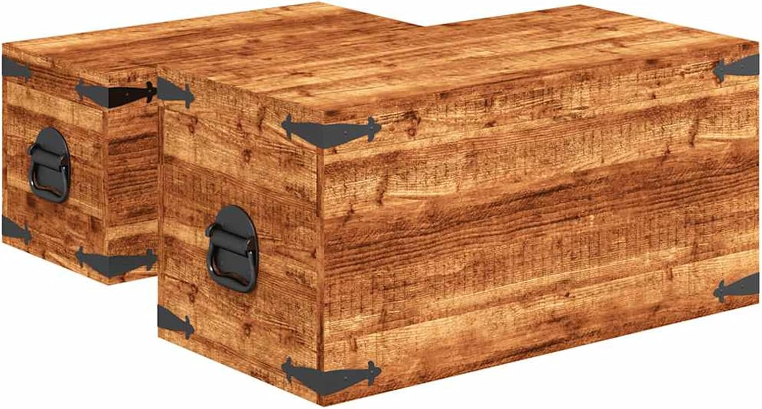 Storage Chest Set 2 Pieces, Handmade Solid Mango Wood Storage Boxes for Living Room Bedroom Home Decor