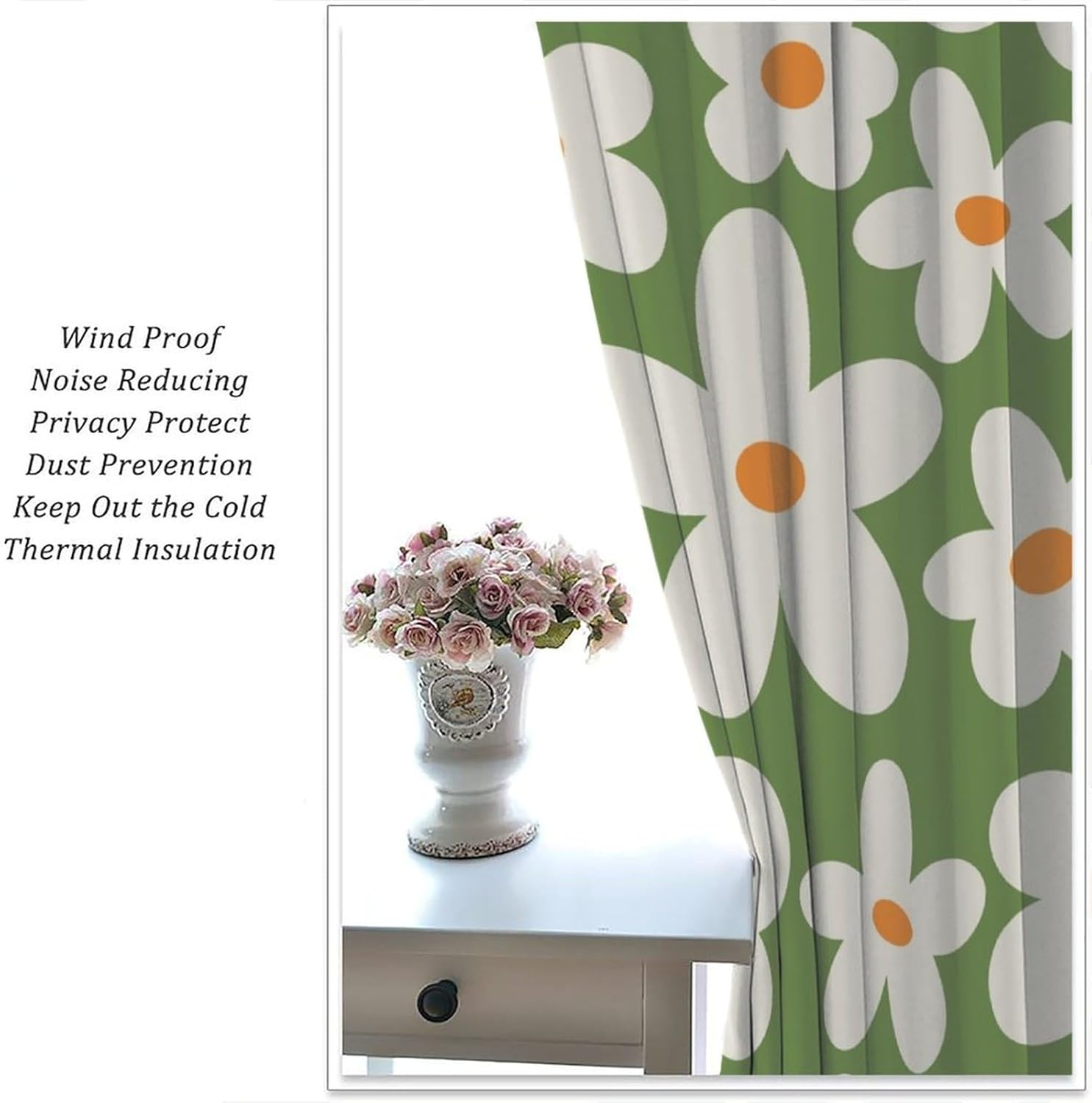 70'S Style Vintage Boho Curtains Retro Groovy Flowers Aesthetic Naive 60'S Mid Century Blackout Window Drapes for Bedroom Living Room Kitchen Cafe Decor （W21xL54 Inch） x2 Panels