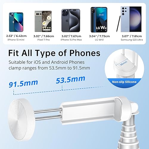 Vista 23 de SYNCWIRE Trípode de teléfono Selfie Stick de 55 pulgadas para iPhone, palo selfie de aluminio extensible todo en uno con control remoto, trípode