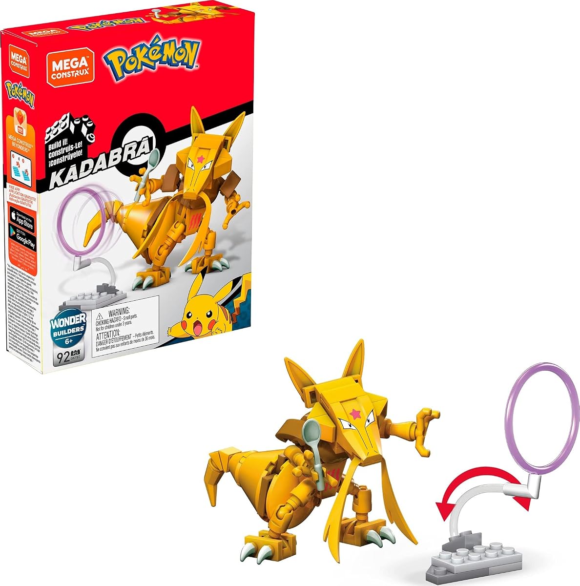 Mega Construx Pokemon Power Pack Kadabra Set de construcción con figuras de personajes, juguetes de construcción para niños (92 piezas)