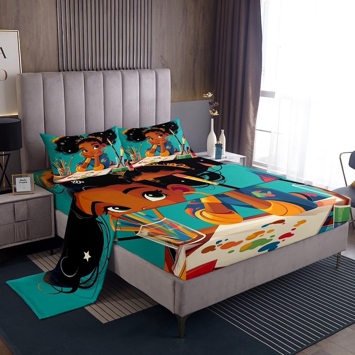 Feelyou Cheese Bed Sheets Queen Size Cartoon Cheese Sheet Set for Kids Boys Girls Teens Toddler Yummy Food Bed Set Black Yellow Sheets 4Pcs,1 Fitted Sheet+2 Pillow Sham+1 Flat Sheet
