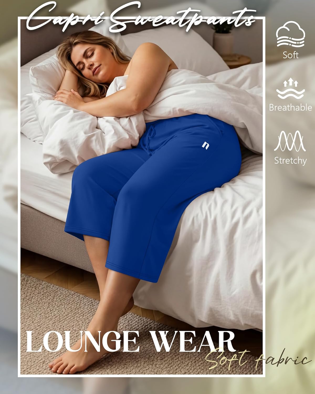 Neer 3 Pack Women's Plus Size Capris,Wide Leg Loose Pants Casual Drawstring Capri Sweatpants Drawstring Pants with Pockets - Image 2