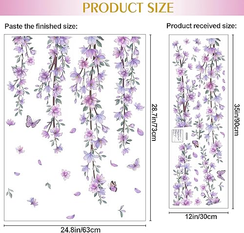 Miniatura 2 de Pegatina de pared de vinilo impermeable con diseño de flores y vides moradas para colgar en casa, dormitorio de niñas, habitación de niños,