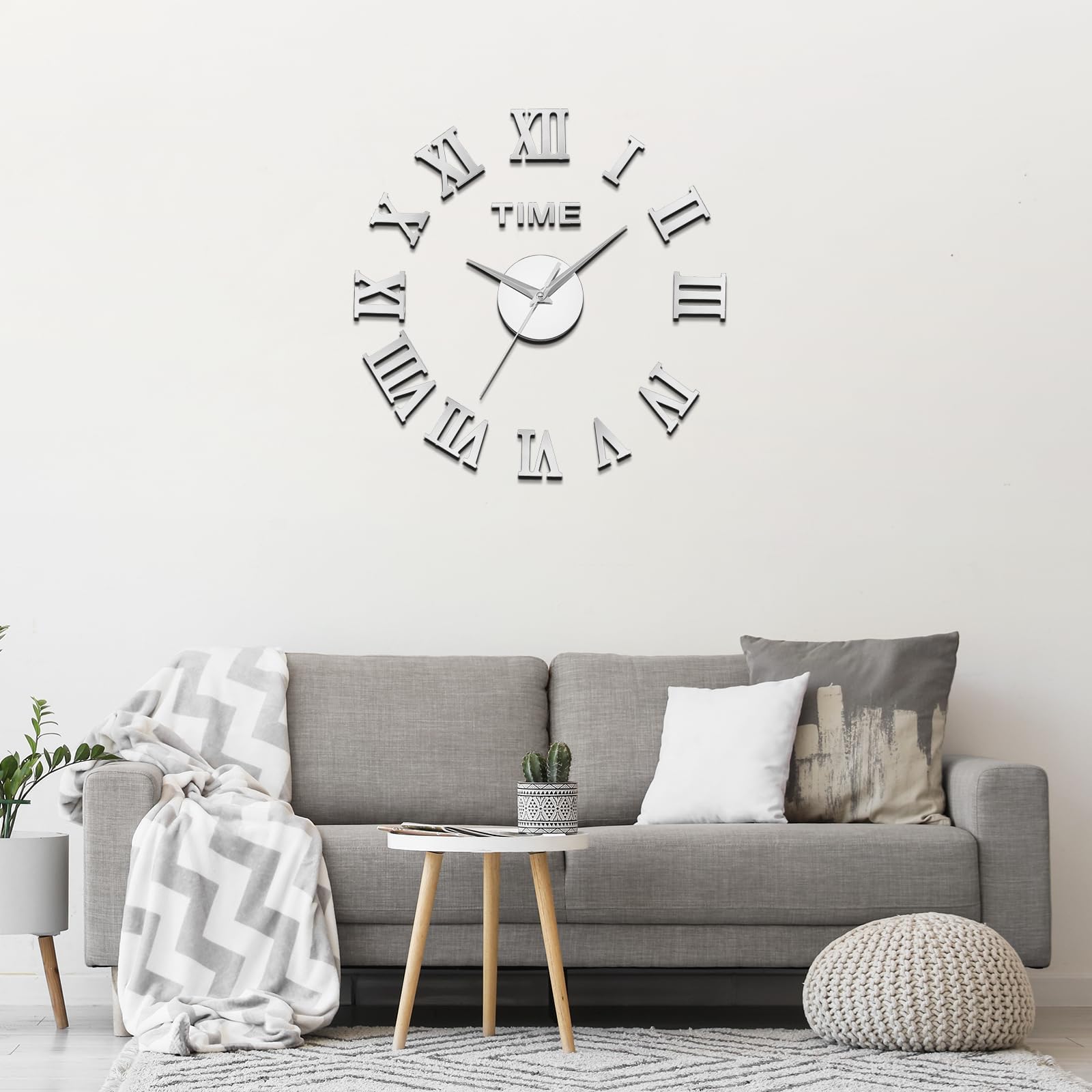 uxcell 40-50cm Modern Frameless DIY Wall Clock, Large Mirror Acrylic Roman Numeral, Oversized Vintage Clock, Silent Quartz Movement Battery Operated for Office Home Decor, Silver