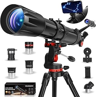 HETEKAN Teleskop, Teleskop Astronomie für Erwachsene, 90 mm Öffnung 900 mm, Profi Refraktor Teleskop für Kinder und Anfänger, Vergrößerung (36X-450X), zur Beobachtung von Planeten mit Edelstahlstativ
