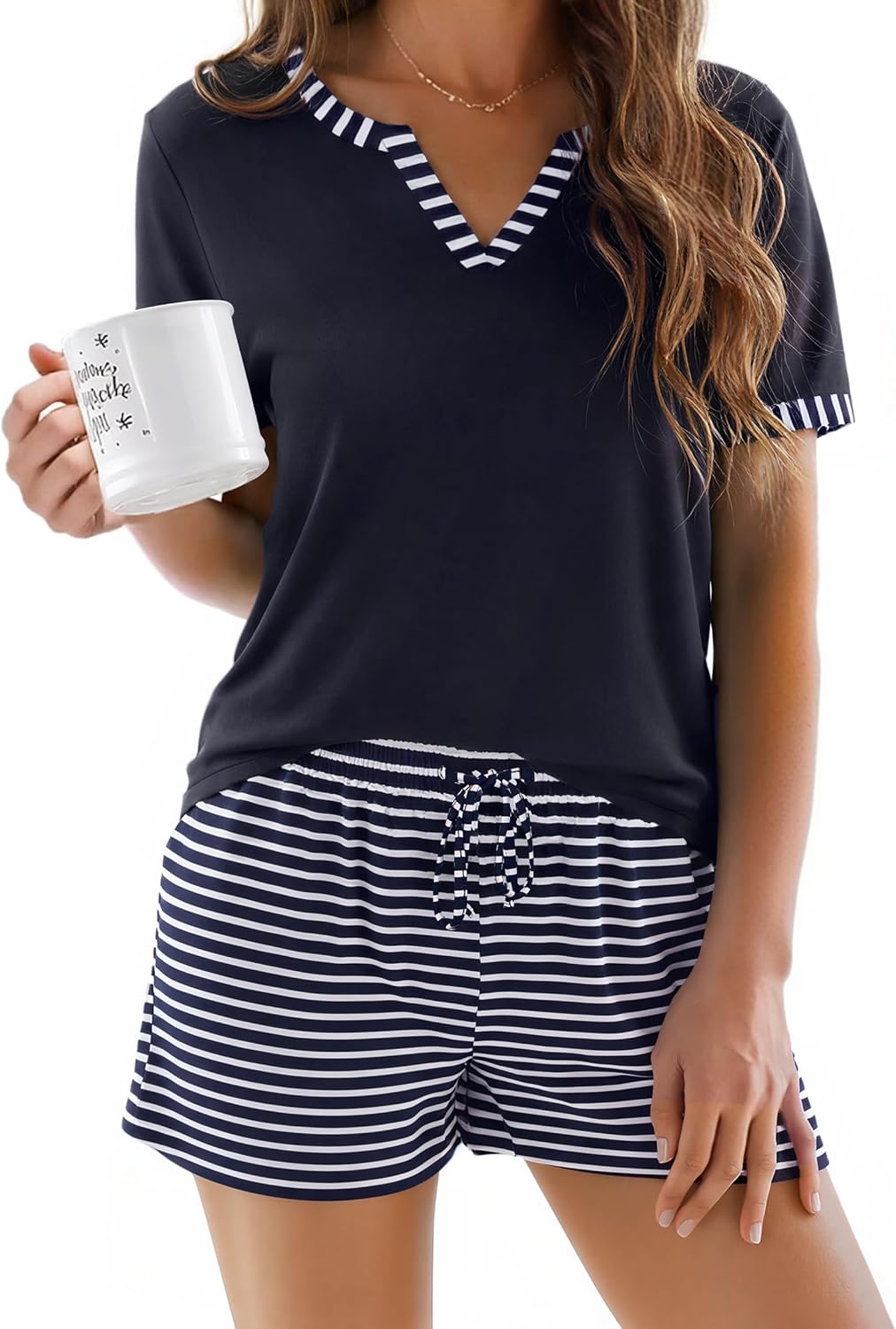 Demegimi Ensemble pyjama d'été pour femme