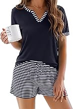Women's Summer Pyjamas Set 2 Pieces Short Sleeve V Neck Sleepwear Casual Lounge Wear Pyjashort Breathable for Home Sommer
