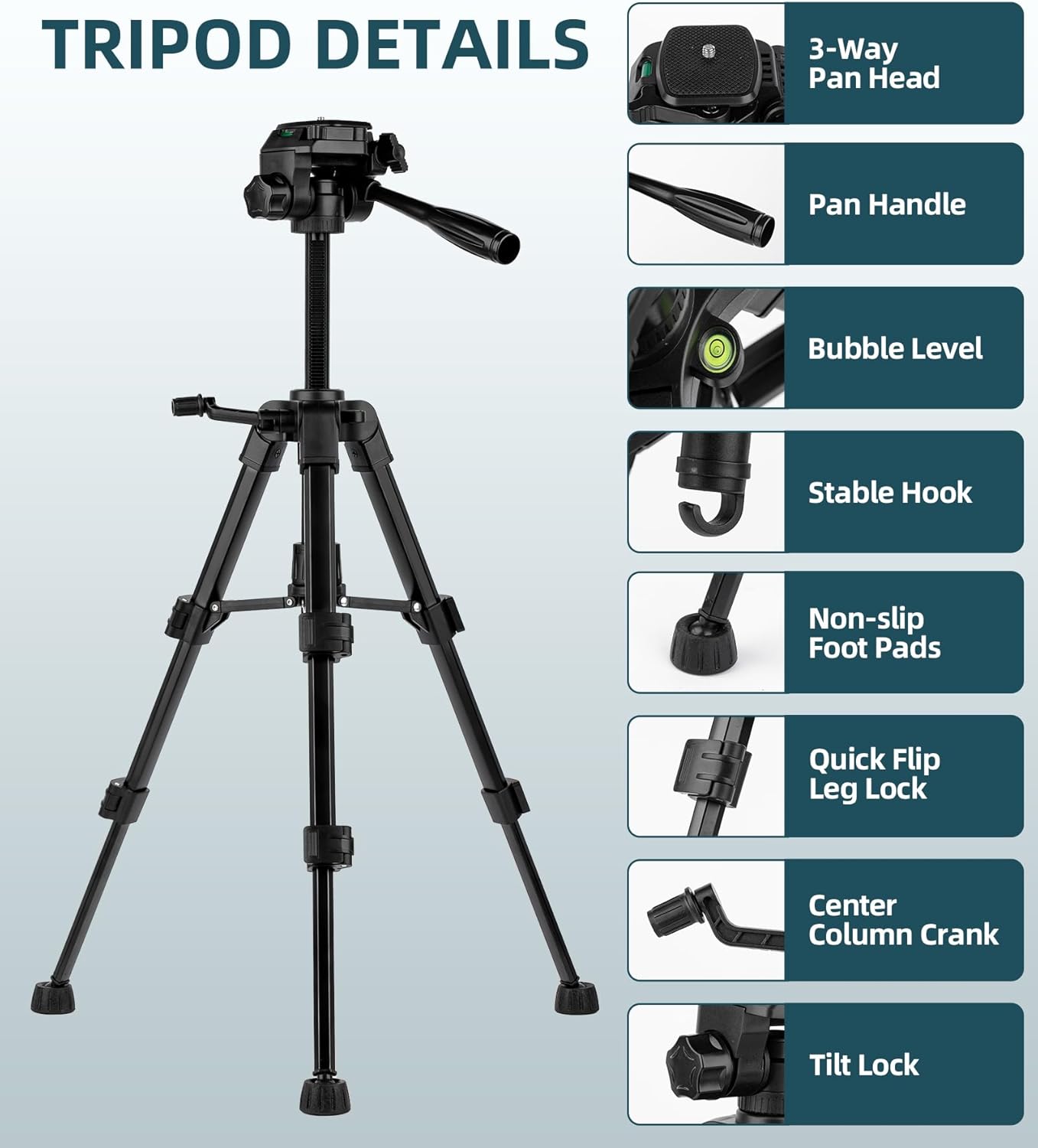 25'' Mini Tripod for Camera, Small Tabletop Travel Camera Stand, Compact Portable Desk Lightweight Tripods for DLSR Cell Phone Vlog Video Recording