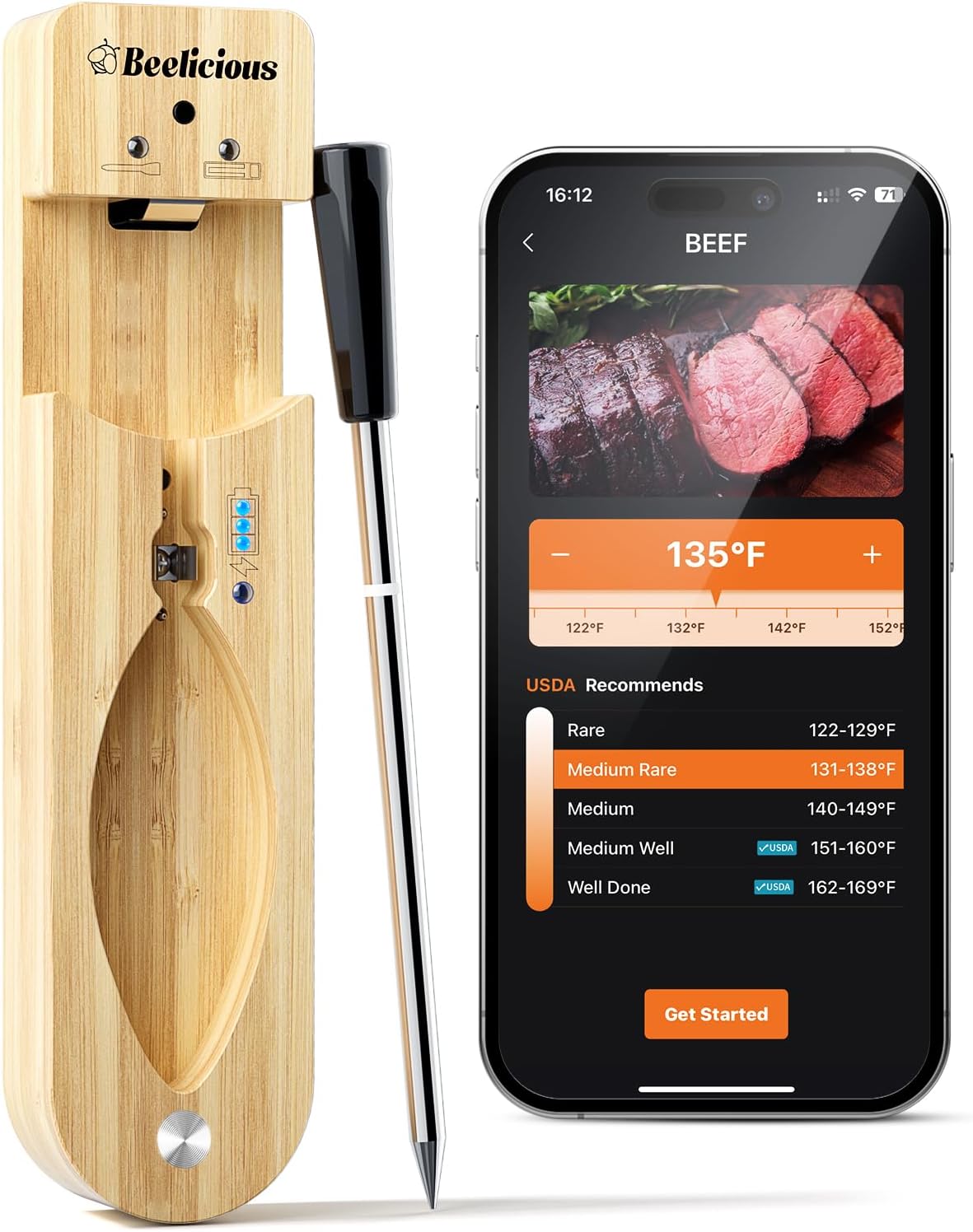 Wireless Meat Thermometer – Bluetooth Smart Probe with ±1.8℉ Accuracy & 0.5s Response, IP67 Waterproof, iOS & Android Compatible for Grill, BBQ, Oven, Smoker, Air Fryer, Rotisserie