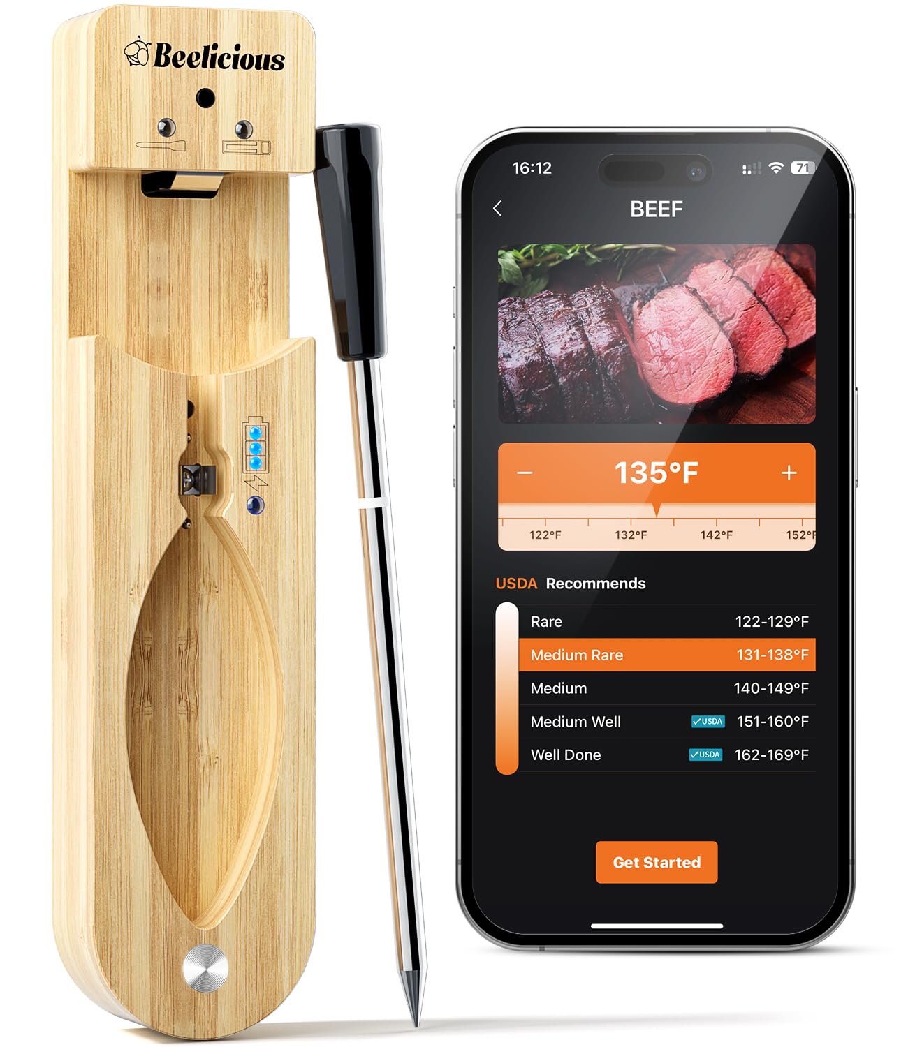 Wireless Meat Thermometer – Bluetooth Smart Probe with ±1.8℉ Accuracy & 0.5s Response, IP67 Waterproof, iOS & Android Compatible for Grill, BBQ, Oven, Smoker, Air Fryer, Rotisserie