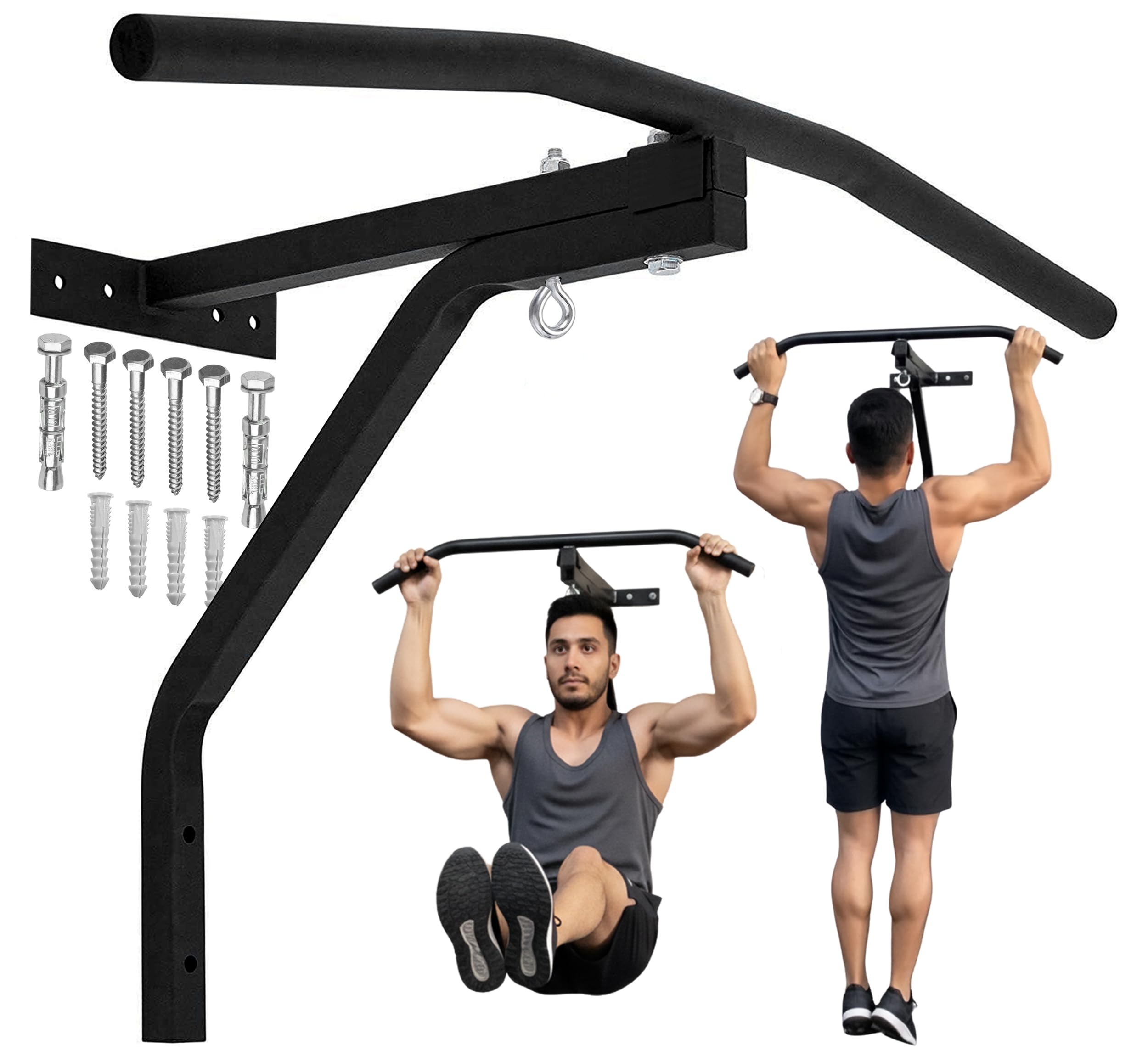 Pull Up Bar for Wall-Mounted Home Gym Chin Up Bar, Heavy Duty Fitness & Strength Training, Indoor Exercise Equipment (BLACK)